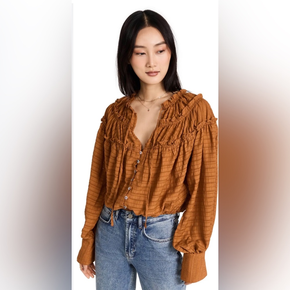 Free People Brown Hailey Cropped Blouse